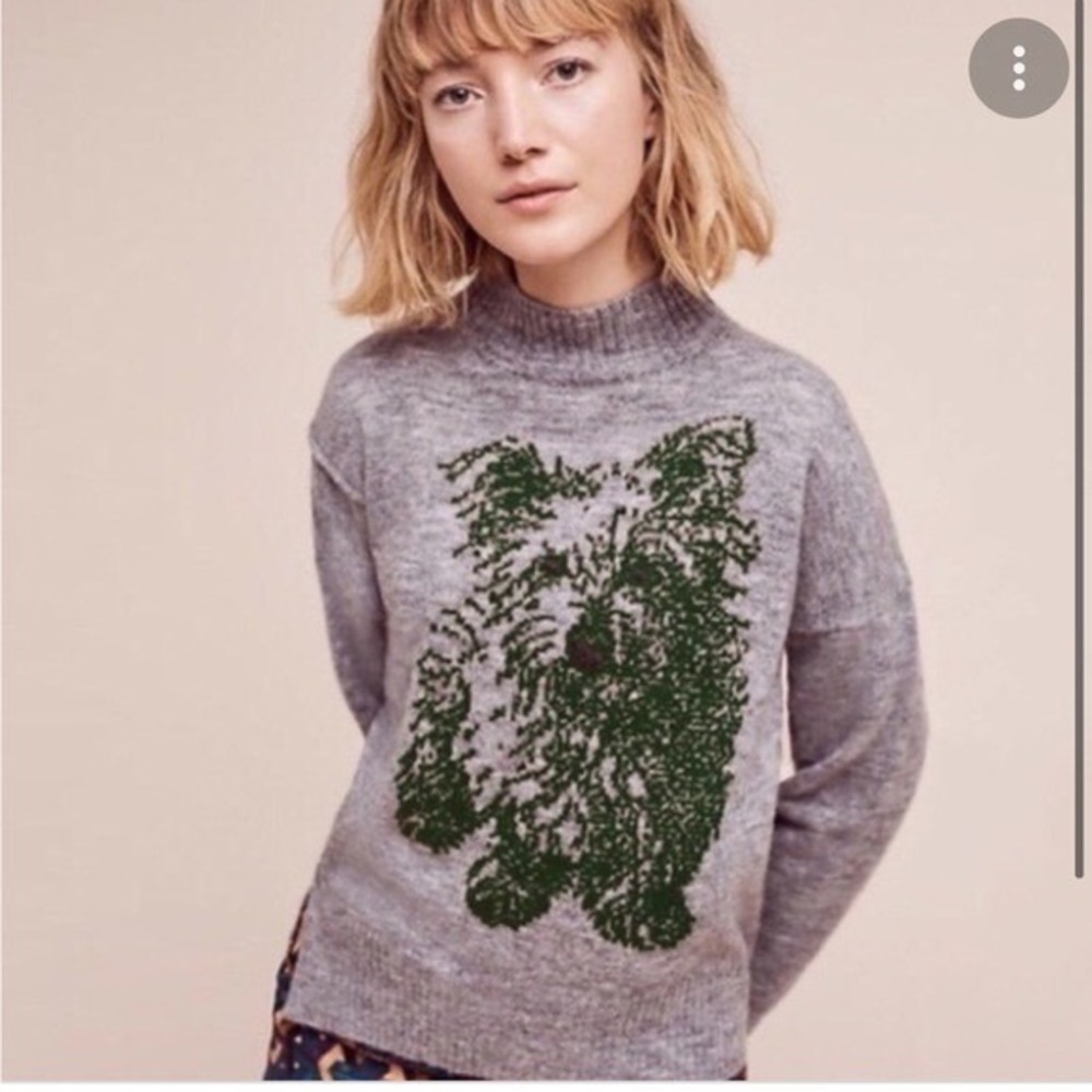 Moth Anthropologie Gray Dog Intarsia Wool Blend Mock Neck Sweater MP OB546376